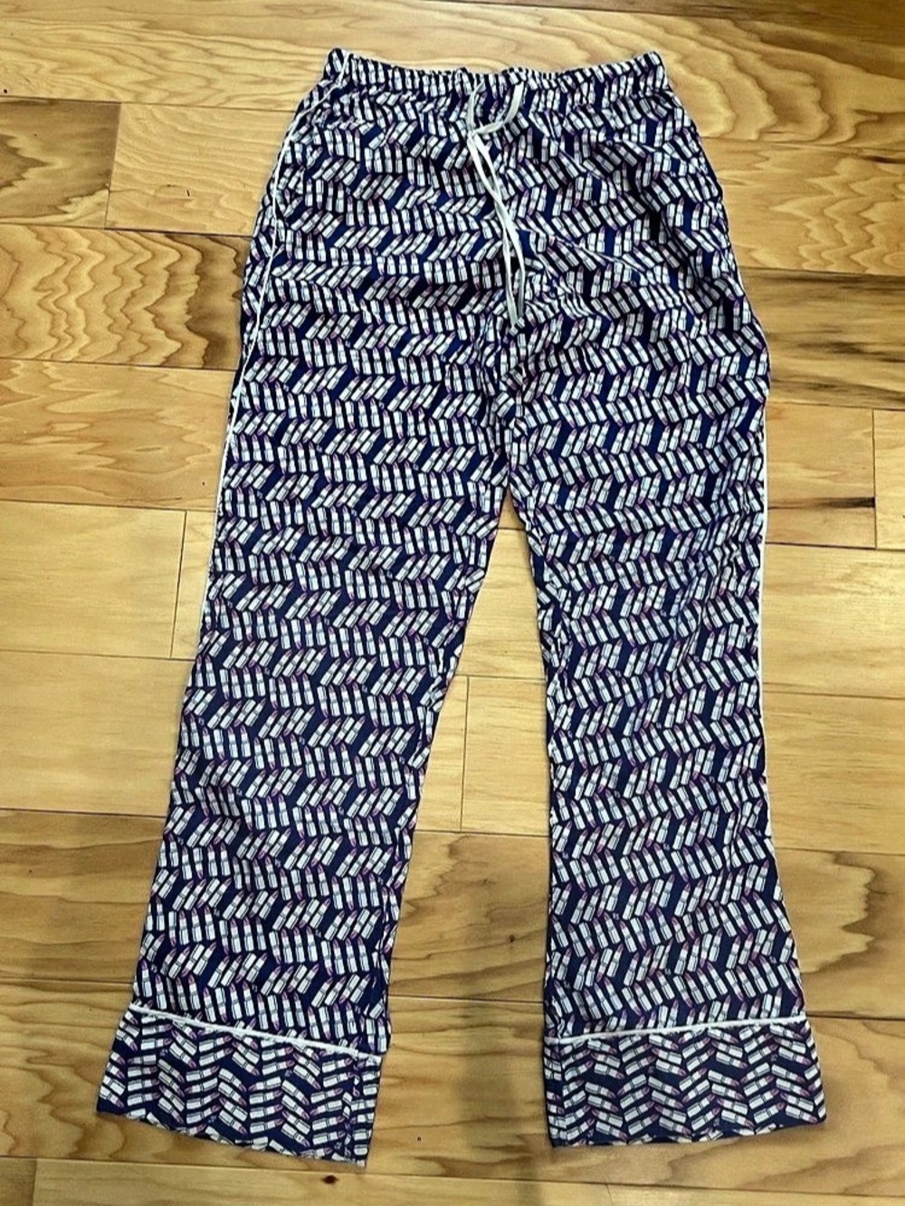 Victoria’s Secret Pajama Pants XS Navy Pink Lipstick Print Drawstring Waist